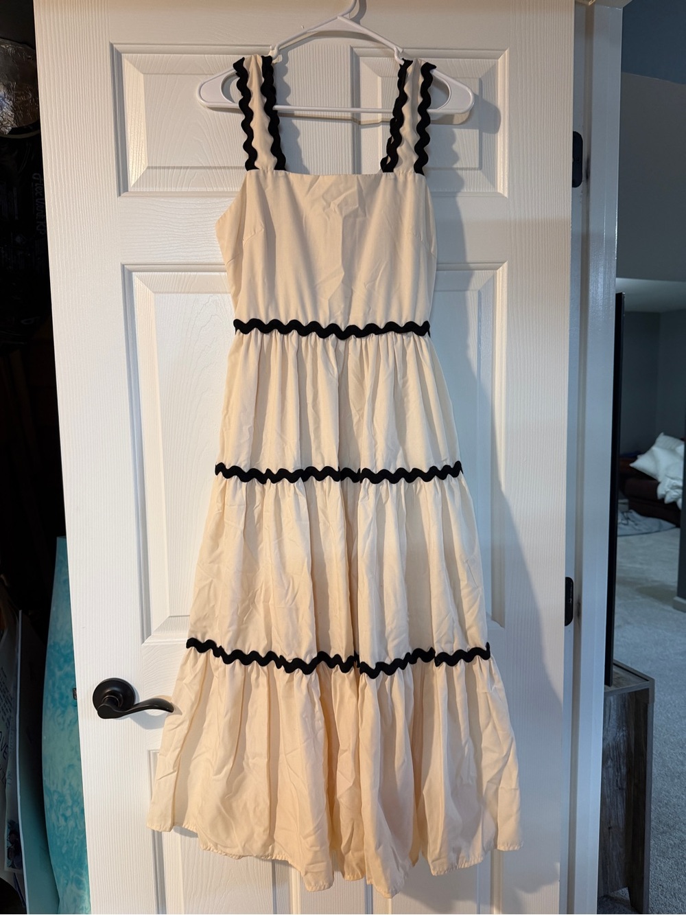Women’s Cream Tiered Dress with Black Trim